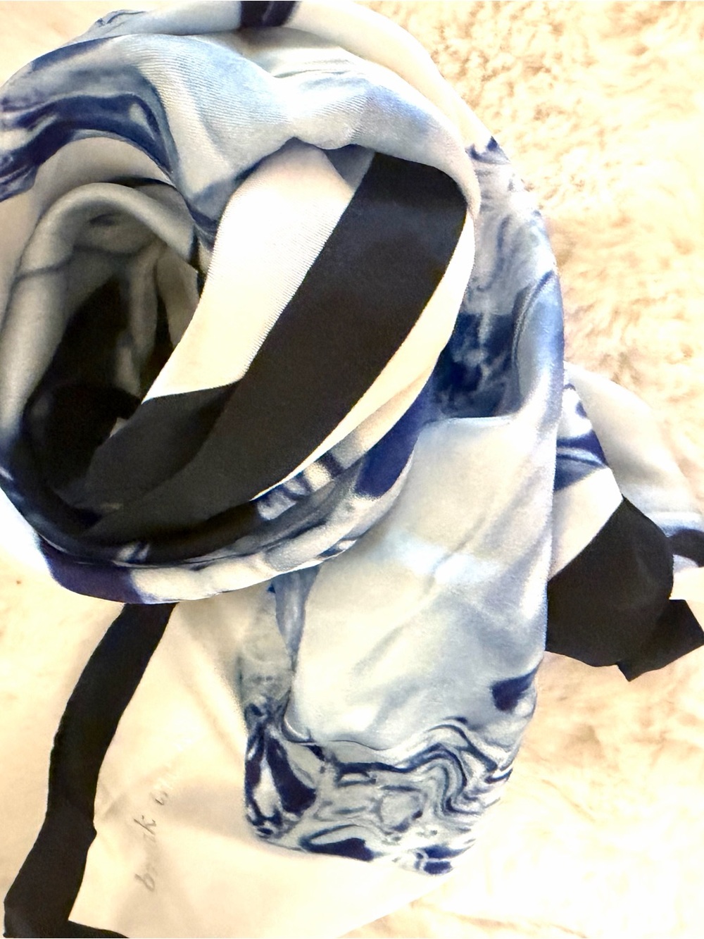 kate spade Blue, Navy and White Marble Silk Scarf